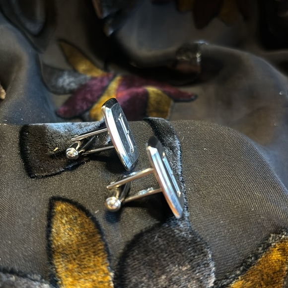 Vintage Hickok USA silver tone monogram“F” bevel edge  bullet toggle cufflinks - Picture 3 of 7